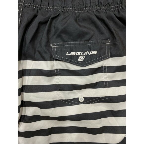 Laguna Men Swim Shorts Size XXL Gray White Striped Lined Mesh Orange Trim Trunks - Picture 6 of 7
